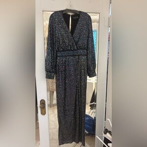 Rachel Zoe Black and Blue Maxi Dress with Bishop Sleeves